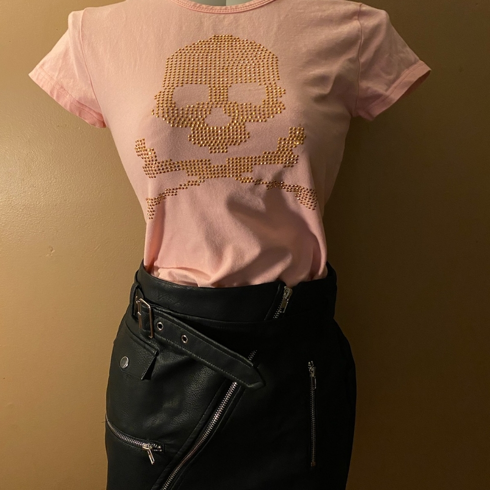Two-piece leather skirt and shirt